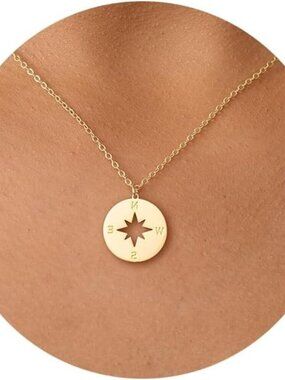 ⚡Gold Compass Pendant Necklace for Women Travel Adventure Jewelry Gift Idea